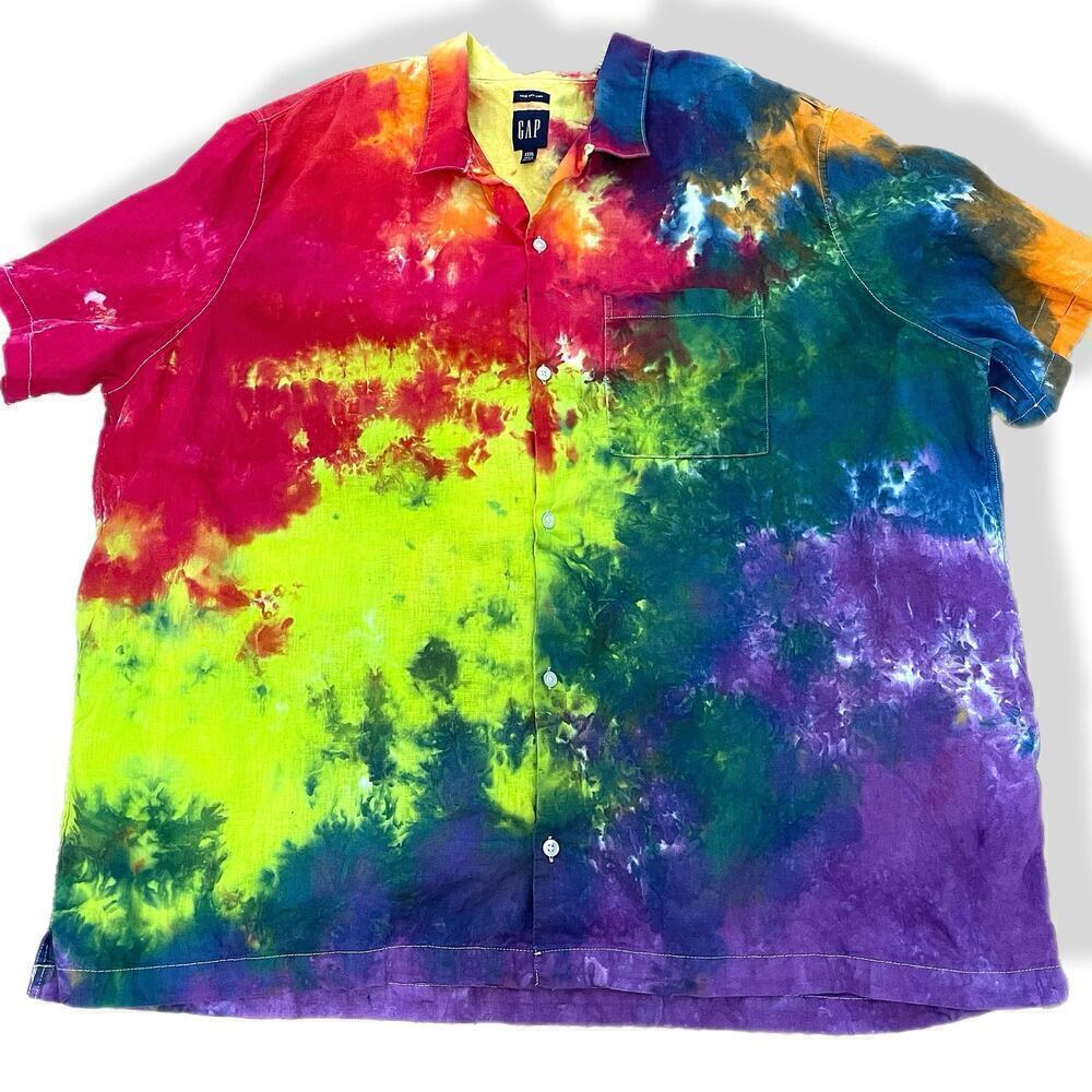 handmade tie dye unisex XXXL 3X camp shirt rainbow galaxy